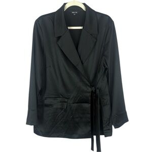 Misook Black Crepe Side-Tie Wrap Blazer Size Large